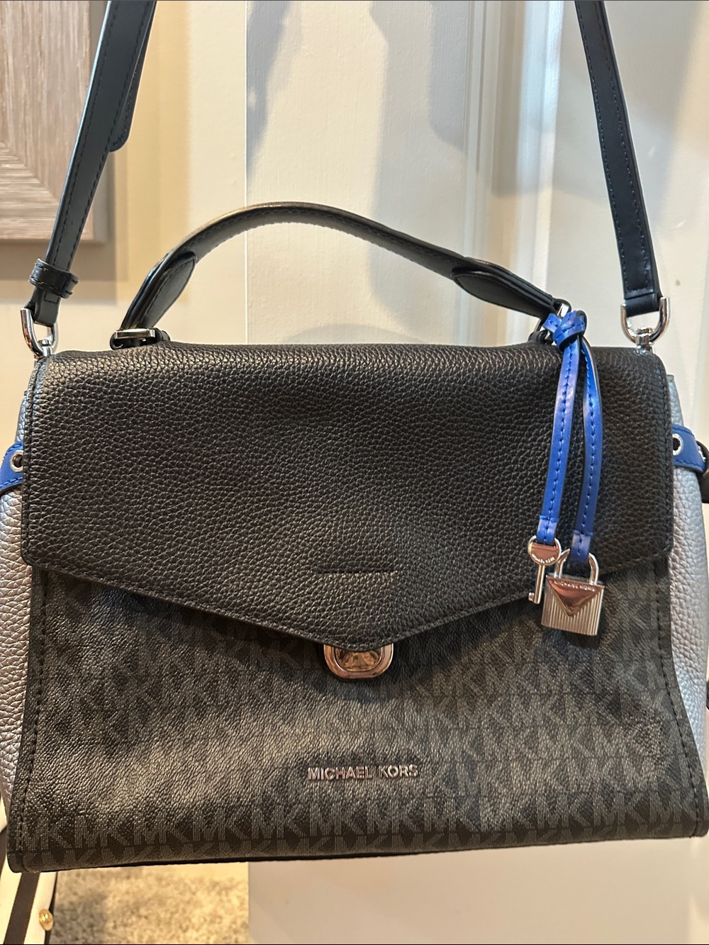 Michael Kors Black Satchel with Blue Trim